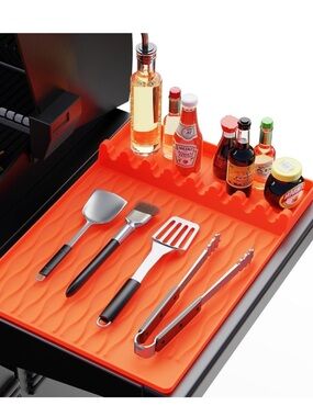 Silicone Griddle Tools Mat 15" × 11.5" Side Shelf Spatula Mat with Drip Pad